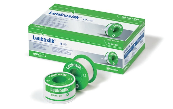 Leukosilk Fixierpflaster 2,5 cm x 5 m ohne Schutzring, 12 Rollen