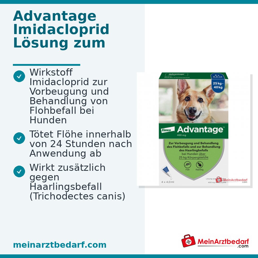 Advantage 400 chien Imidacloprid 100 mg/ml Solution pour gouttes 4 pipettes Chiens 25-40 kg