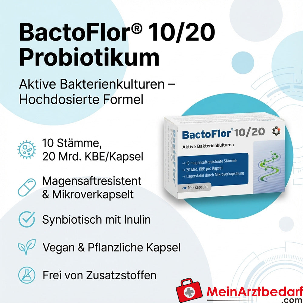 BactoFlor 10/20 probiotico 10 ceppi 20 miliardi di CFU capsule 100 pz.