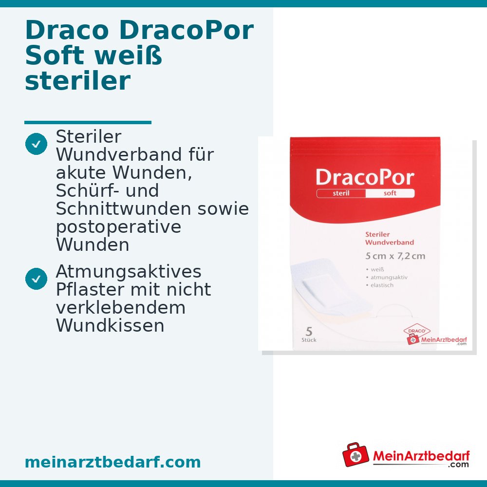 DracoPor Opatrunek na ranę Miękki jednostronnie przylepny sterylny 7,2 x 5 cm