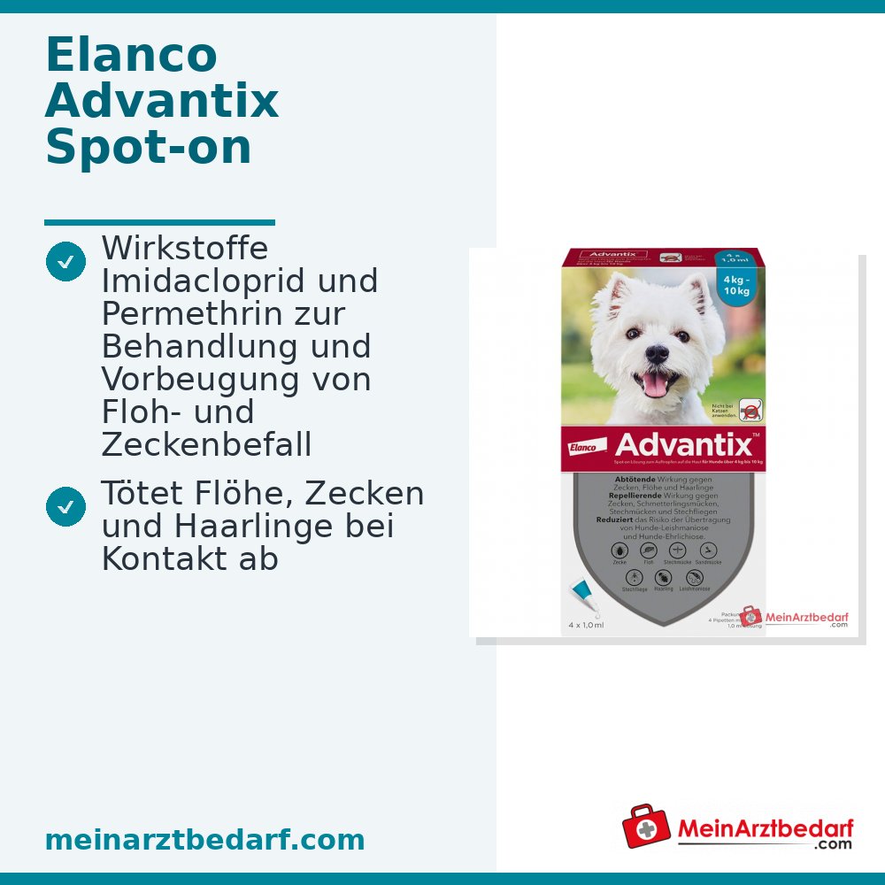 Elanco Advantix Spot-on solution Imidaclopride / Pyréthroïde pour chiens de 4 à 10 kg, 4 pièces.