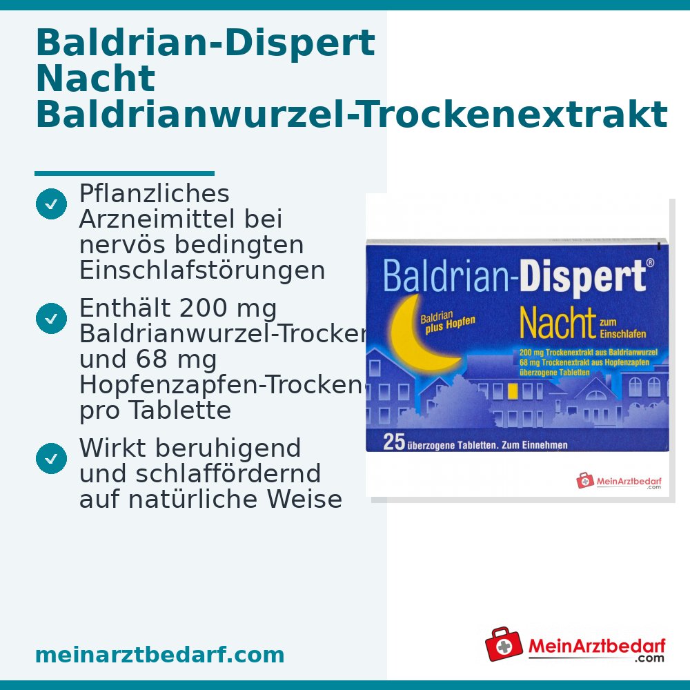 Baldrian-Dispert Nuit pour s'endormir Extrait sec de racine de valériane / extrait sec de cône de houblon comprimés enrobés, 50 pcs.