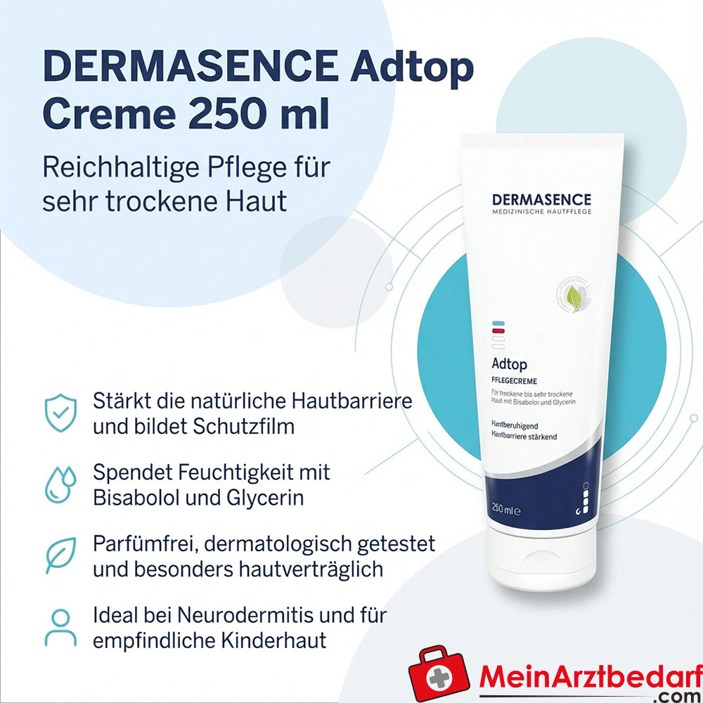 DERMASENCE Adtop Crème 250 ml pour peau très sèche, sans parfum, testé dermatologiquement