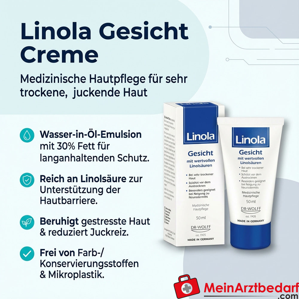 Linola Gezichtscrème 50 ml voor zeer droge, jeukende huid