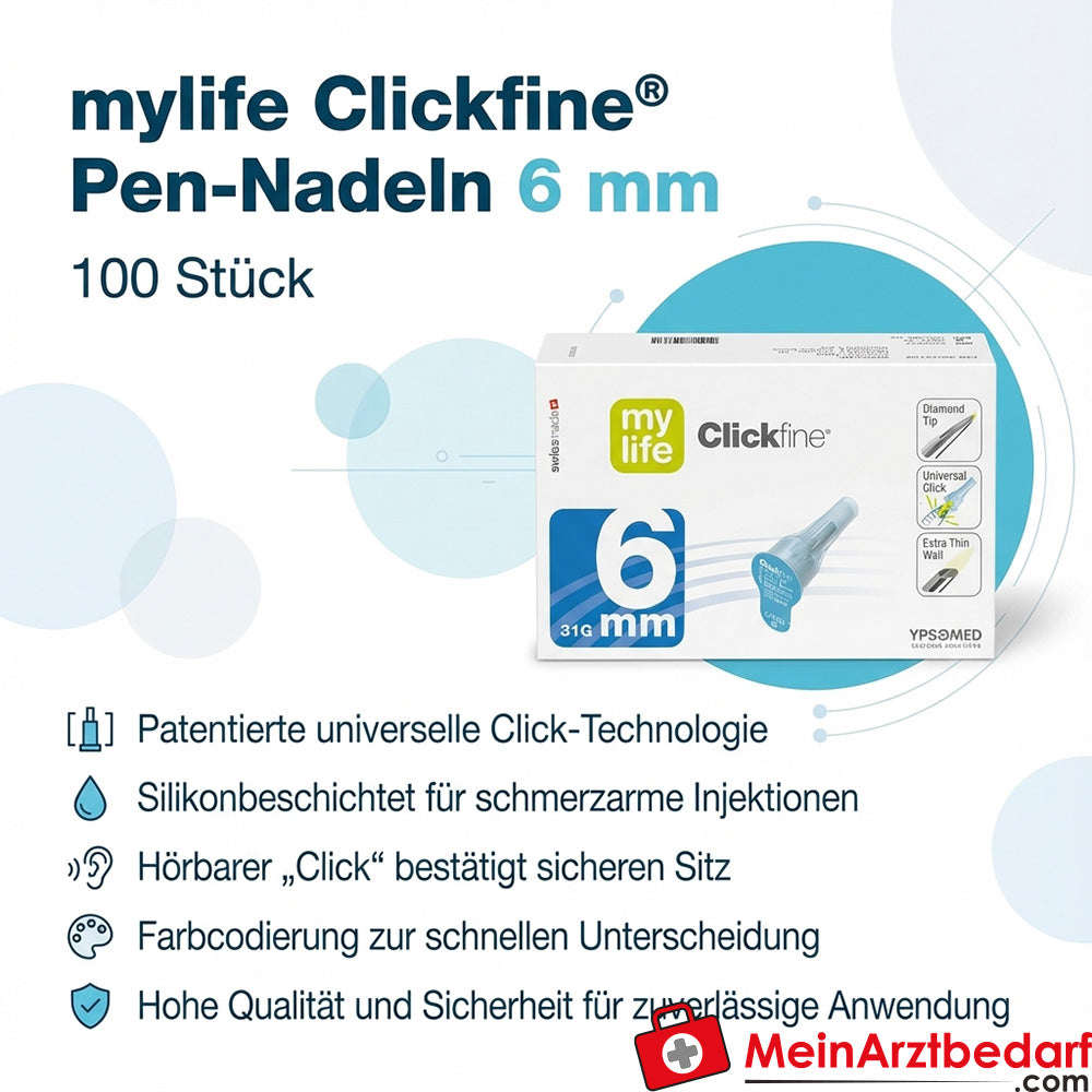 mylife Aiguilles pour stylo Clickfine 6 mm Canules 100 pièces