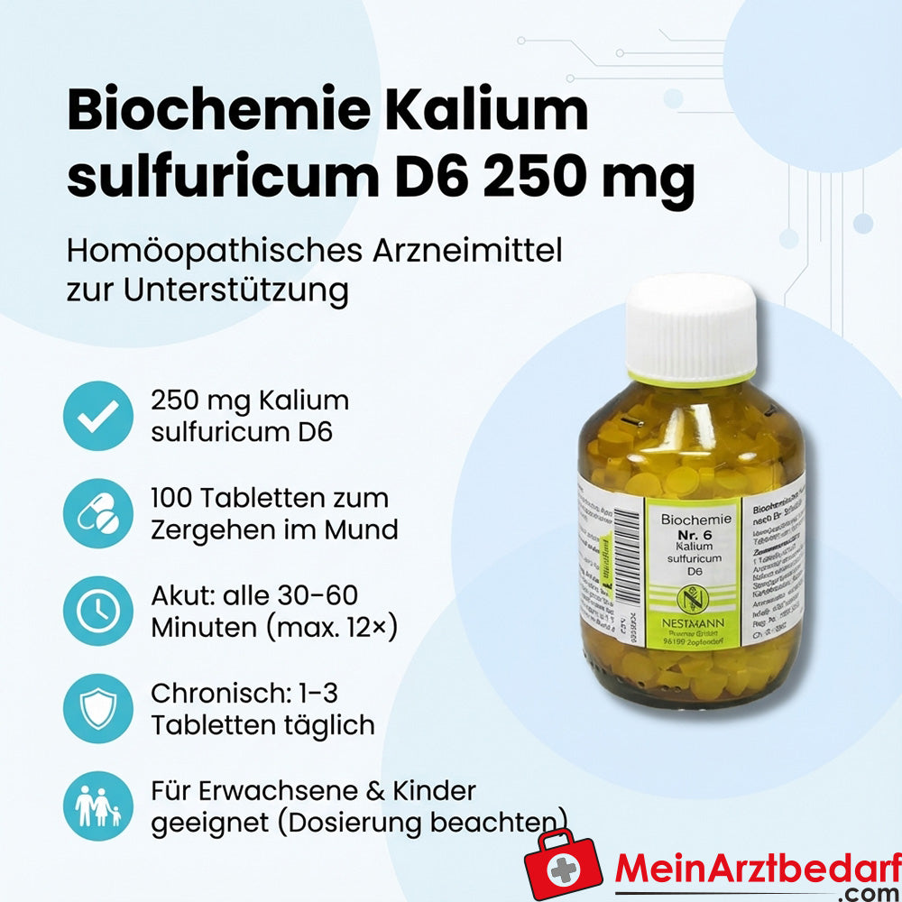Nestmann Rimedio biochimico funzionale n. 6 Kalium sulfuricum D6 compresse, 100 pezzi.
