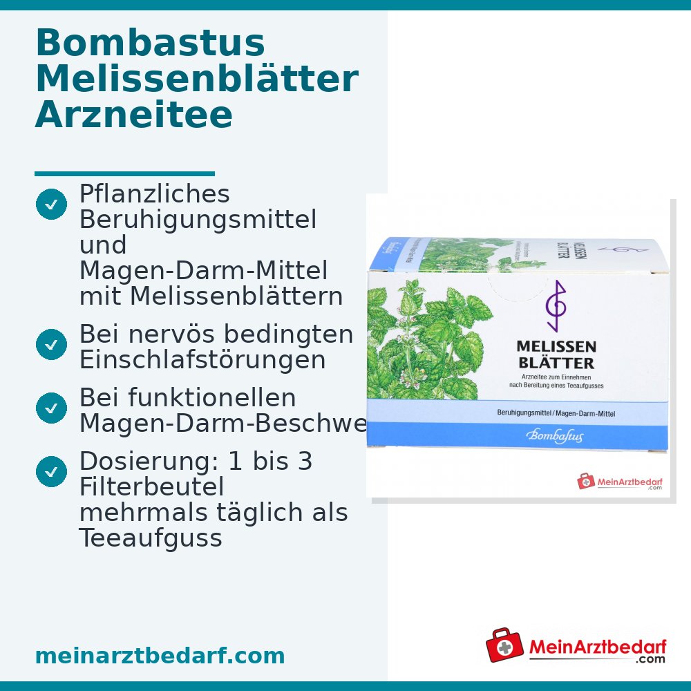 Bombastus Feuilles de mélisse Infusion médicinale Sachets filtrants, 20 pièces de 1,5 g