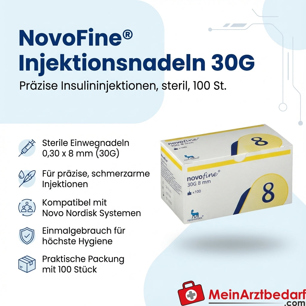 Agujas hipodérmicas NovoFine 0,30 x 8 mm (30G) Aguja desechable TW 100 unidades