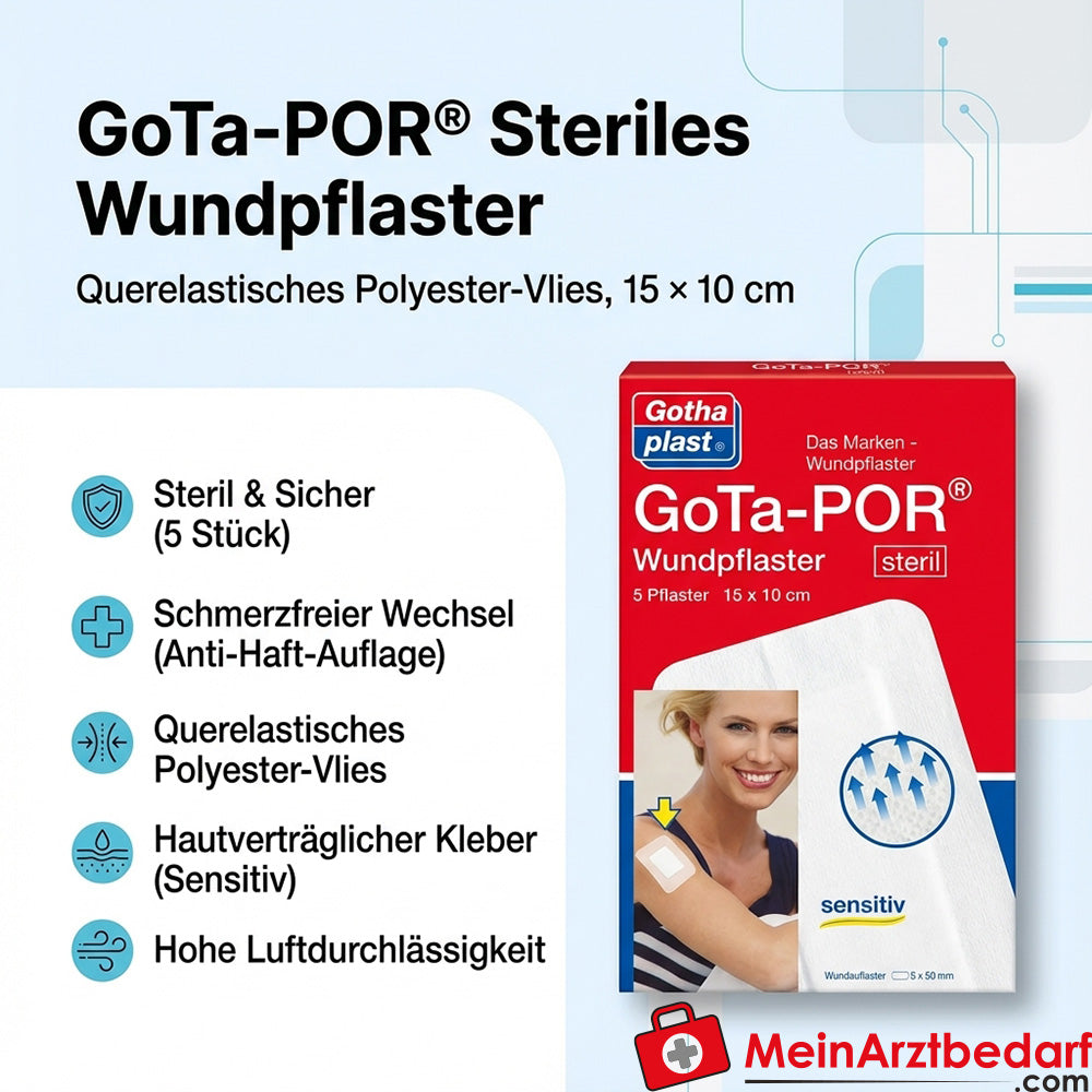 GoTa-Por Wundpflaster steril 15 x 10 cm querelastisches Polyester-Vlies 5 St.