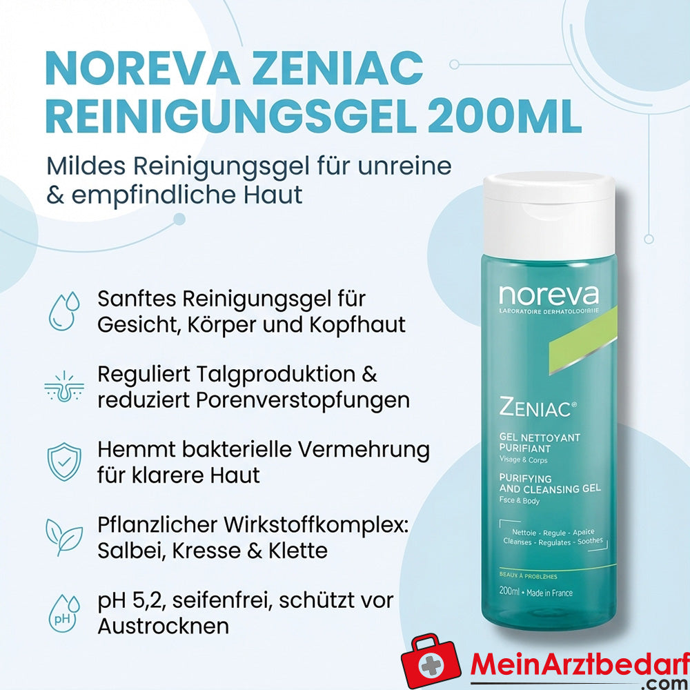 Gel nettoyant noreva Zeniac à l'extrait de sauge, de cresson & de racine de bardane 200 ml