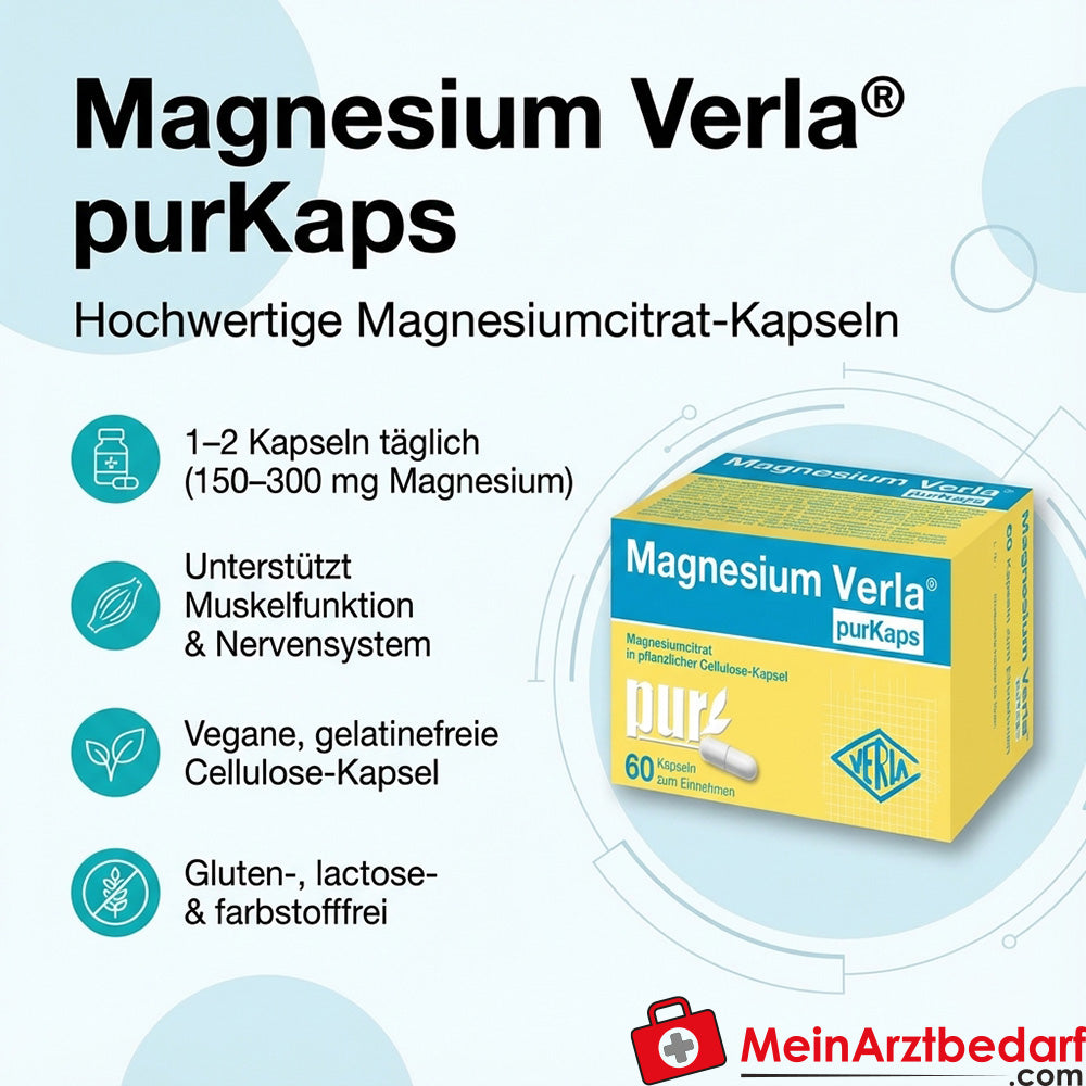Magnesium Verla purKaps Trimagnesium dicitraat capsules 150-300 mg magnesium/dag (als magnesiumcitraat) 60 capsules