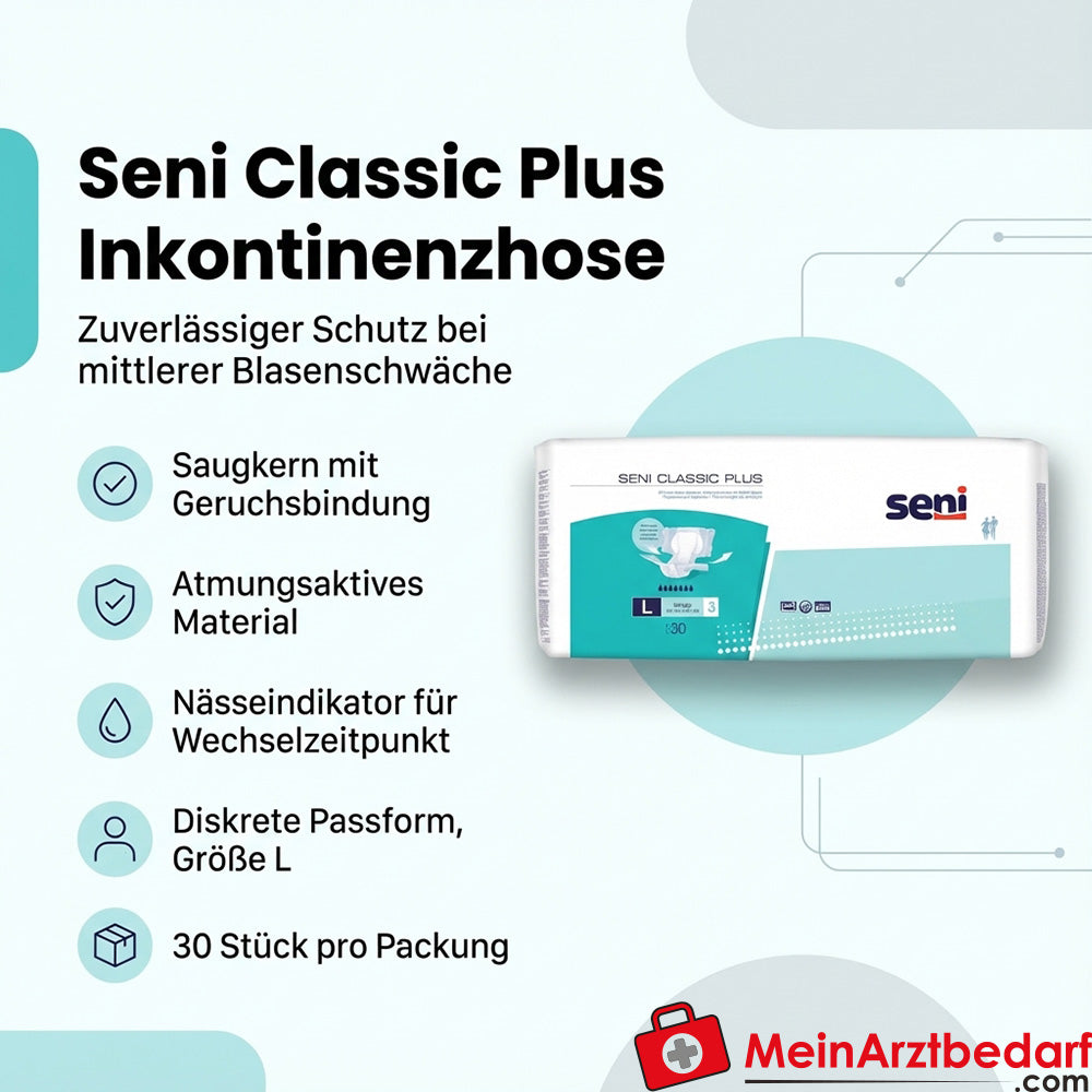 Seni Classic Plus L incontinentiebroekje maat L voor matig urineverlies indicator absorberende kern ademend