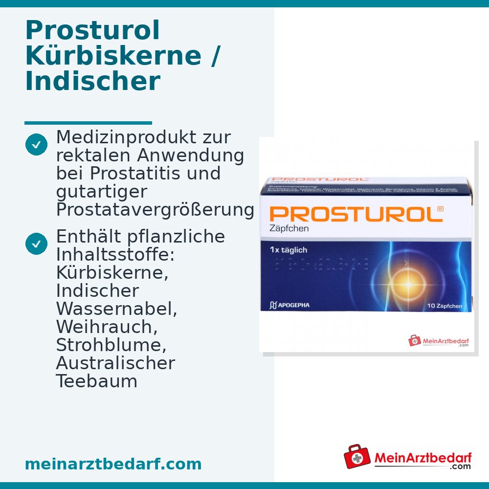Prosturol nasiona dyni / Wąkrota azjatycka / Kadzidłowiec / Kocanka / Witamina E / Drzewo herbaciane australijskie / Czopki z kwasem hialuronowym, 10 szt.