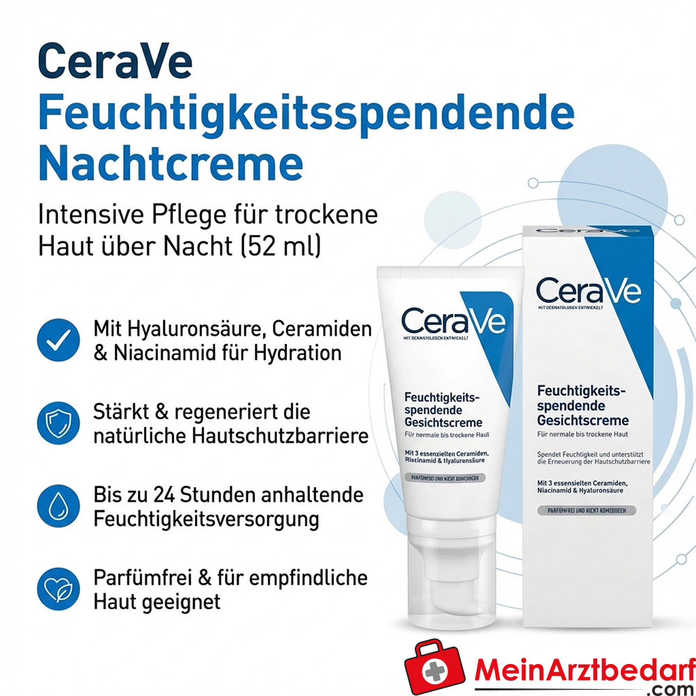 CeraVe vochtinbrengende nachtcrème met hyaluronzuur, ceramiden en niacinamide 52 ml