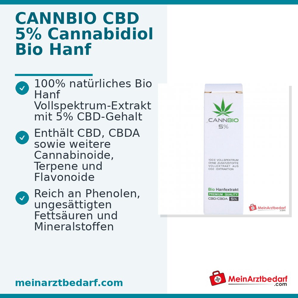 CANNBIO CBD 5% Cannabidiol Bio Extracto Completo de Cáñamo Gotas, 10 ml