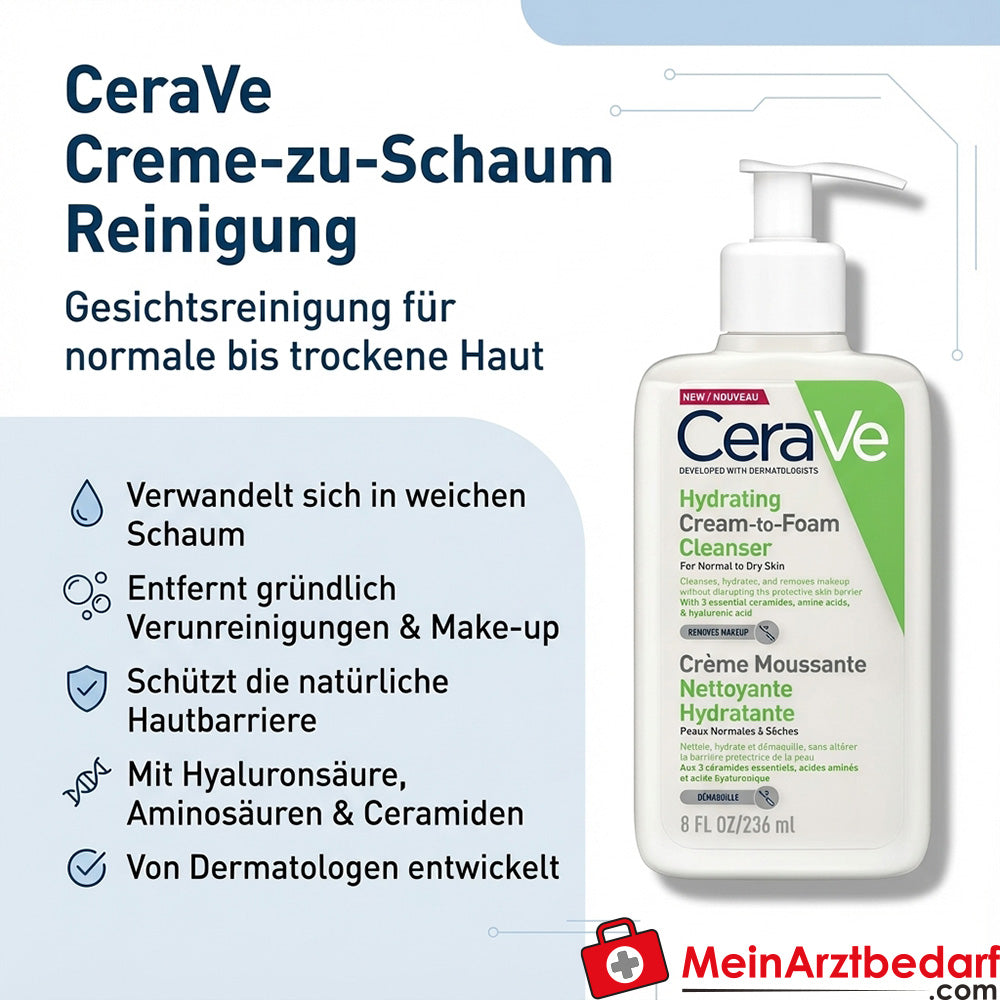 CeraVe Creme-zu-Schaum Reinigung für normale bis trockene Haut 236 ml