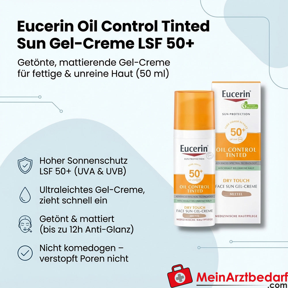 Eucerin Oil Control Tinted Face Sun Gel-Creme SPF 50+ 50 ml pour peaux grasses et impures