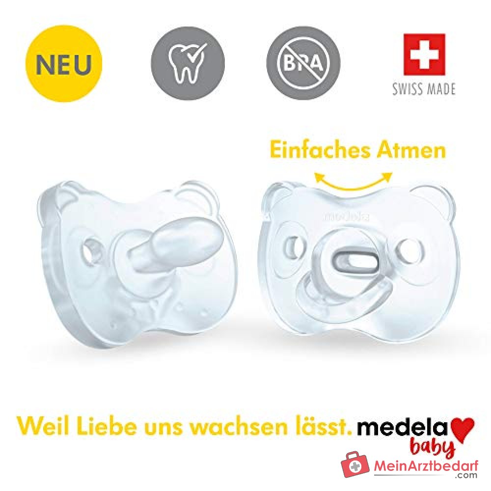 MEDELA Sucettes bébé silicone souple 0-6 mois Duo 2 pièces avec étui Bleu