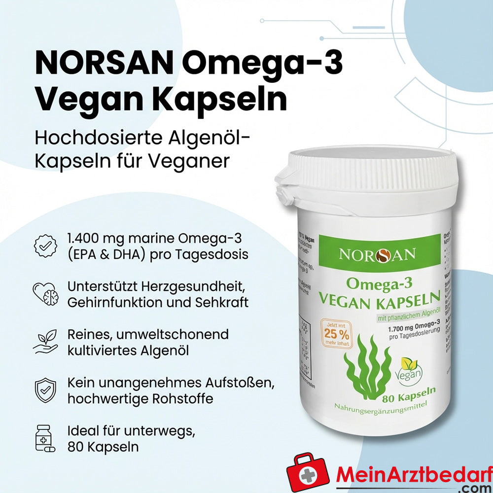 NORSAN Omega-3 Vegan Cápsulas de Aceite de Algas 1.400 mg Omega-3 (EPA+DHA) 80 Cápsulas