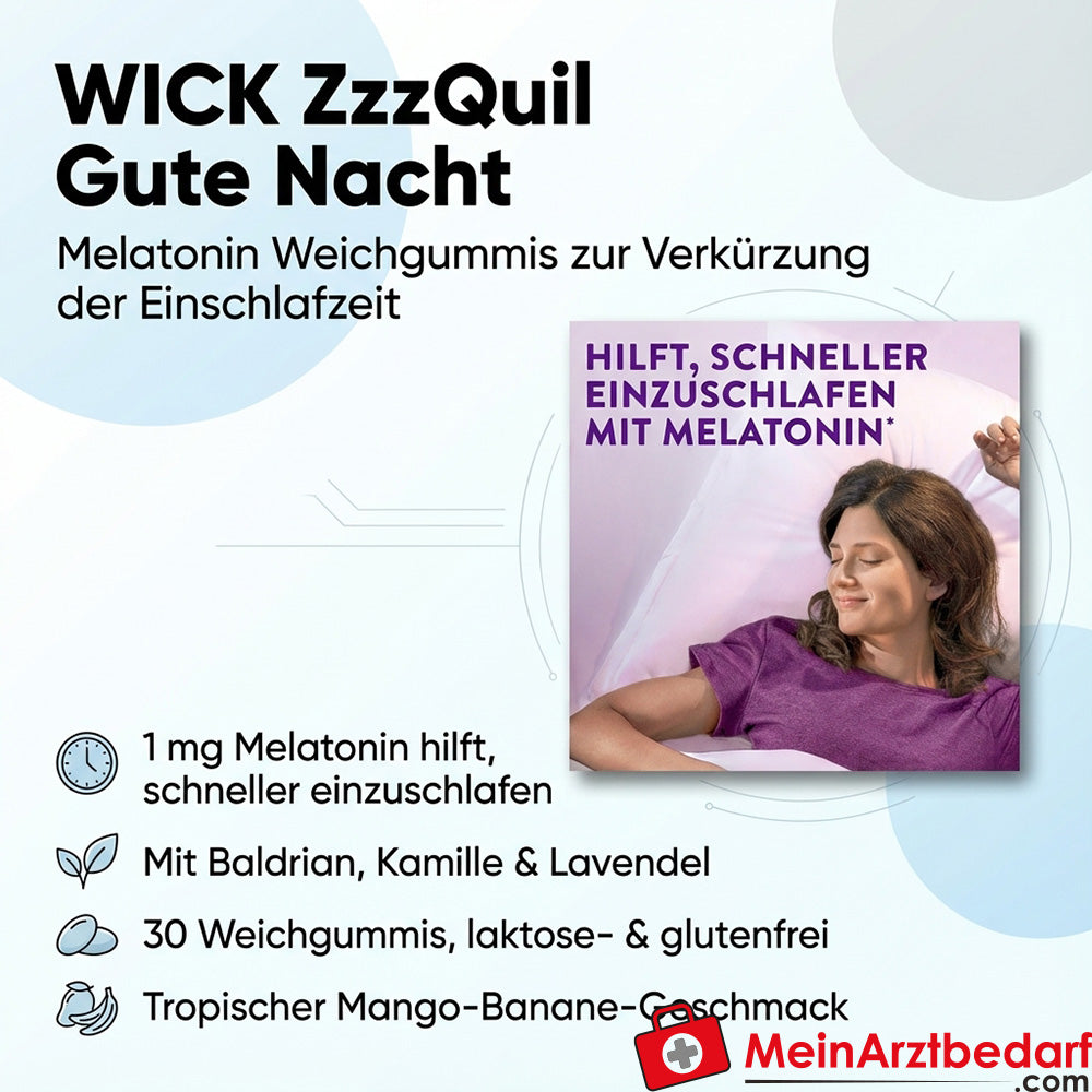 WICK ZzzQuil Good Night Melatonine 1 mg zachte kauwgom 30 stuks Mango-Banaan
