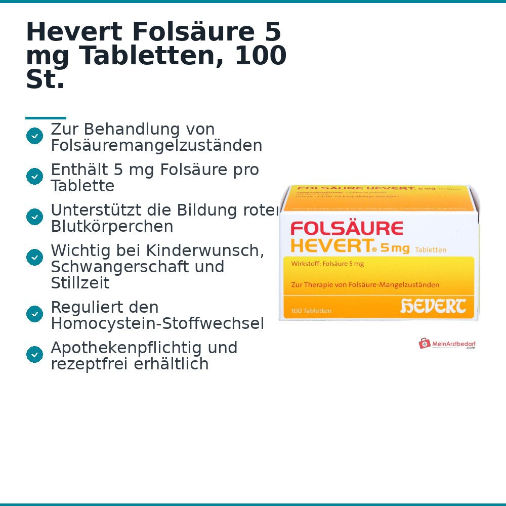 Hevert Acide folique 5 mg Comprimés, 100 pcs.