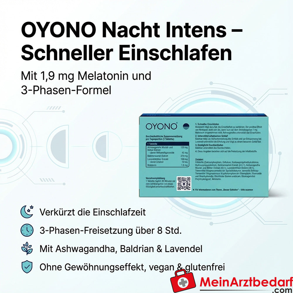 Oyono Nacht Intens Melatonine / Valeriaan / Lavendel / Ashwagandha Tabletten, 20 stuks.