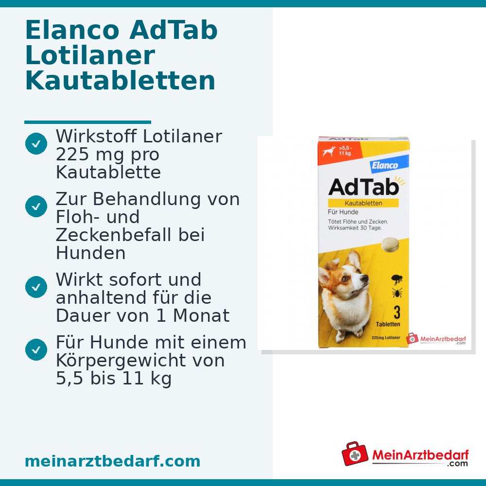Elanco AdTab Lotilaner comprimés à croquer pour chiens de 5,5 à 11 kg, 3 pièces.