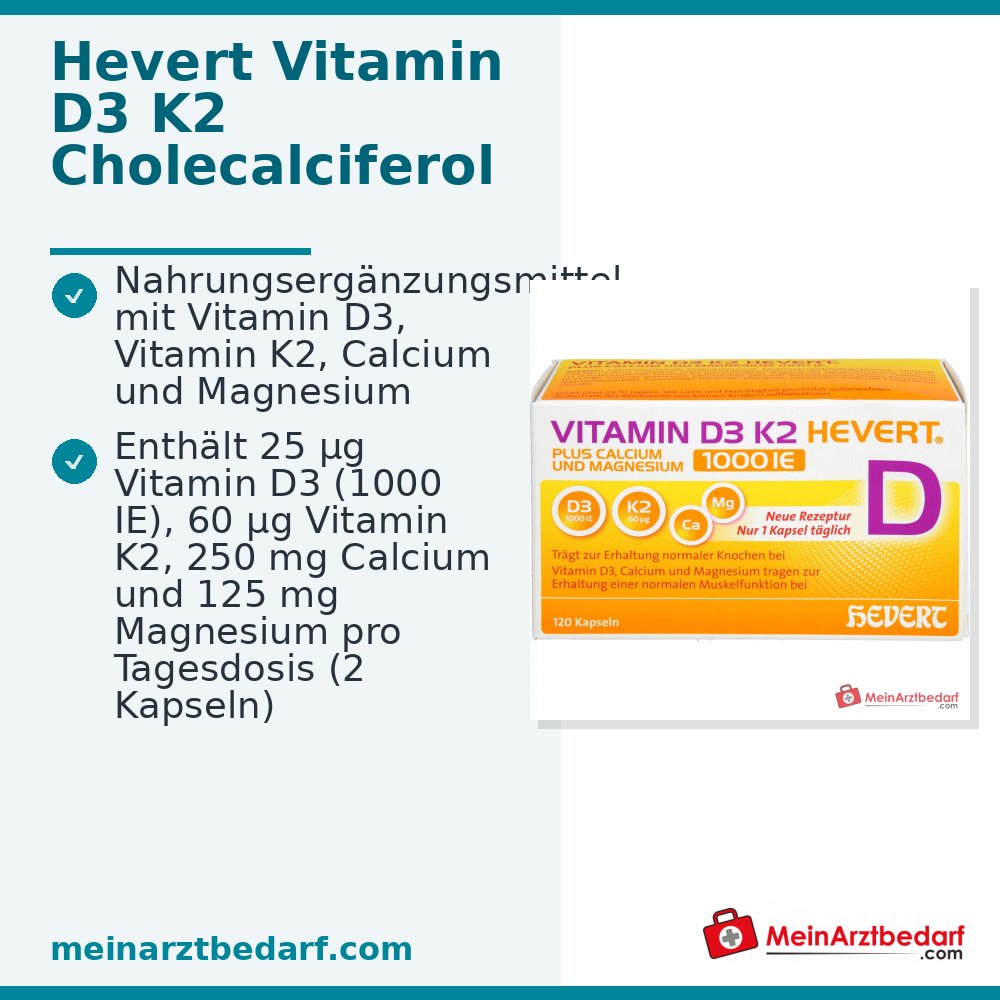 Hevert Vitamina D3 K2 Cápsulas 1000 UI, 120 uds.