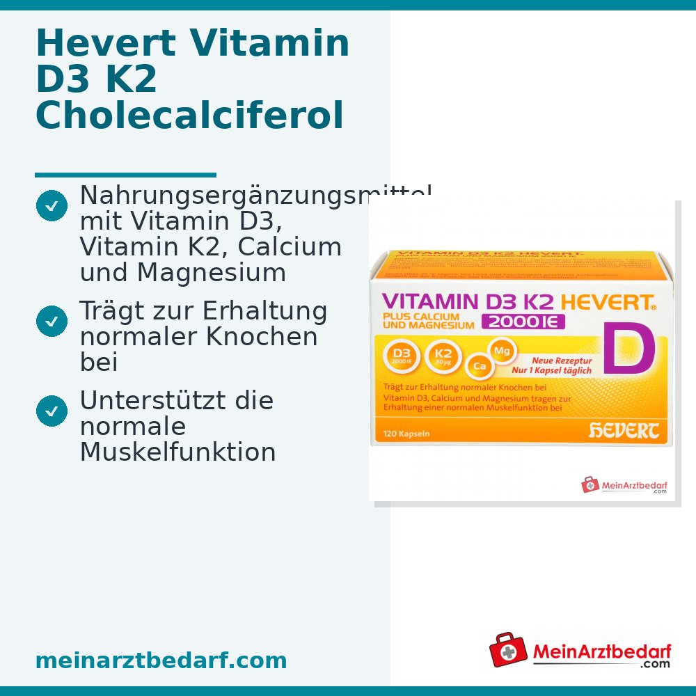 Hevert Vitamine D3 K2 2000 UI, 120 unités.