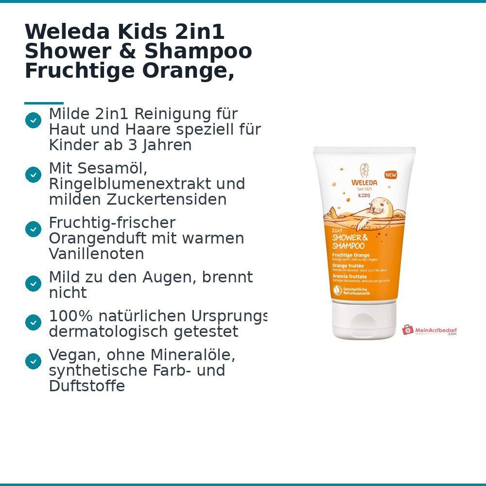 Weleda Kids 2en1 Douche & Shampoo Orange Fruitée, 150 ml