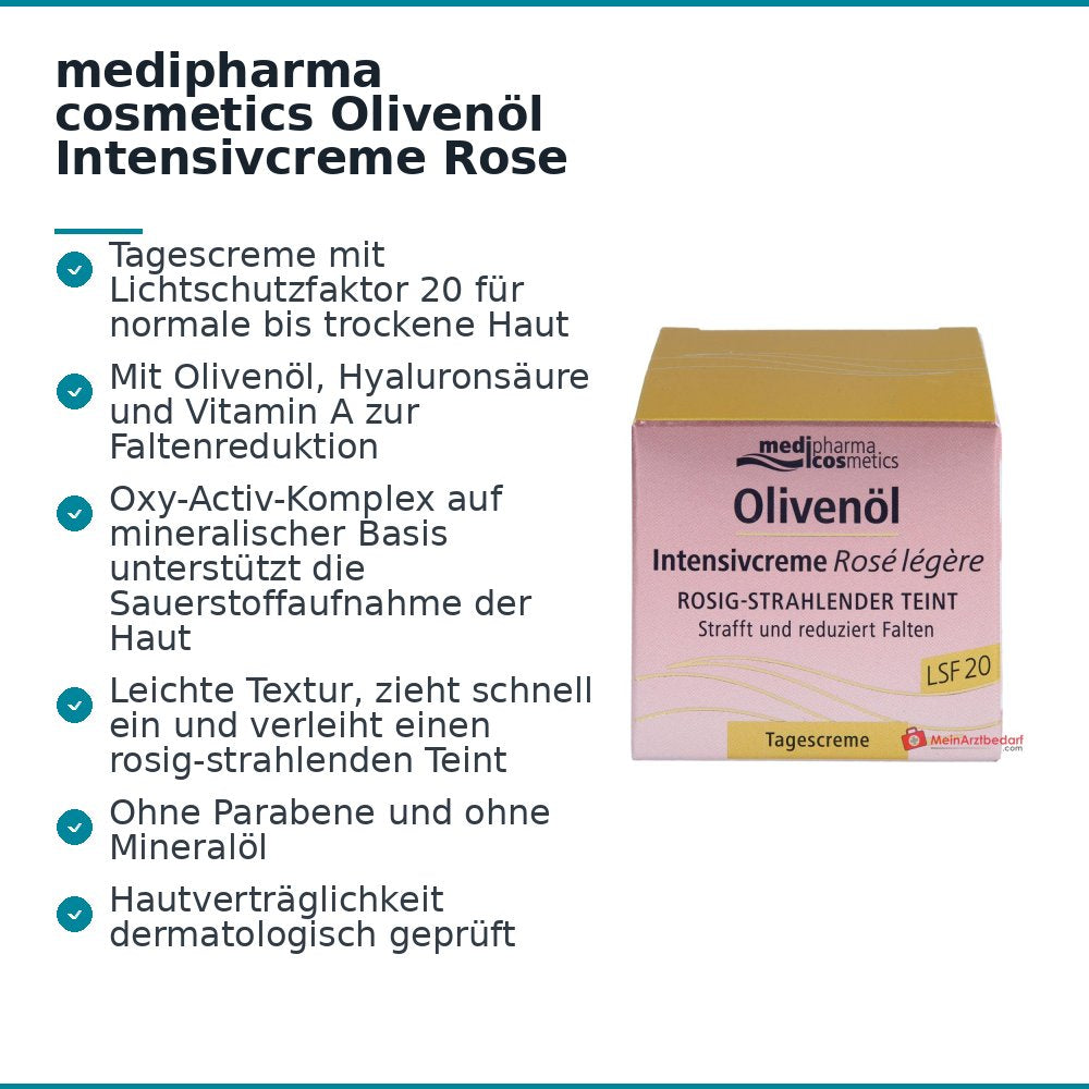 medipharma cosmetics Crema Intensiva all’Olio d’Oliva Rose Legere SPF 20, 50 ml