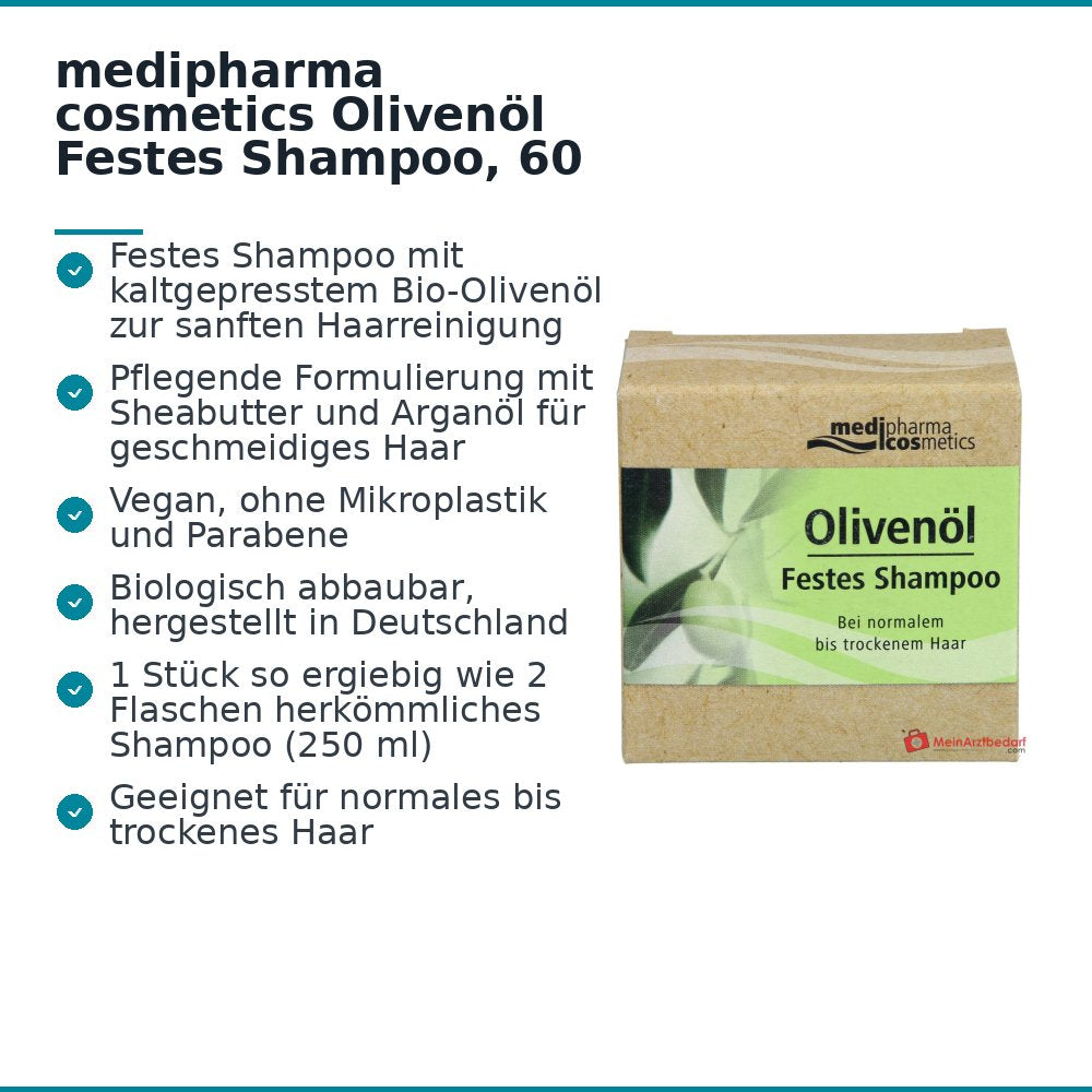 medipharma cosmetics Shampoo Solide à l'Huile d'Olive, 60 g