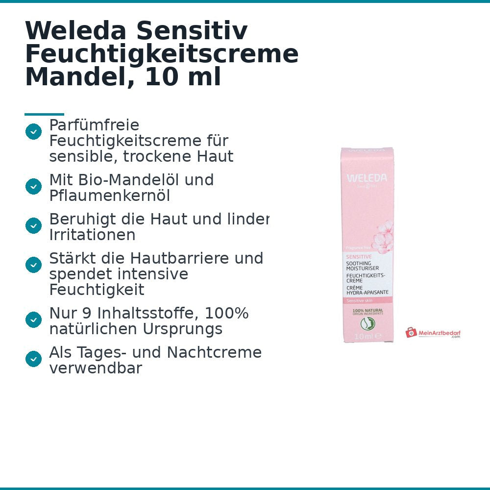 Weleda Krem nawilżający dla skóry wrażliwej z migdałem, 10 ml