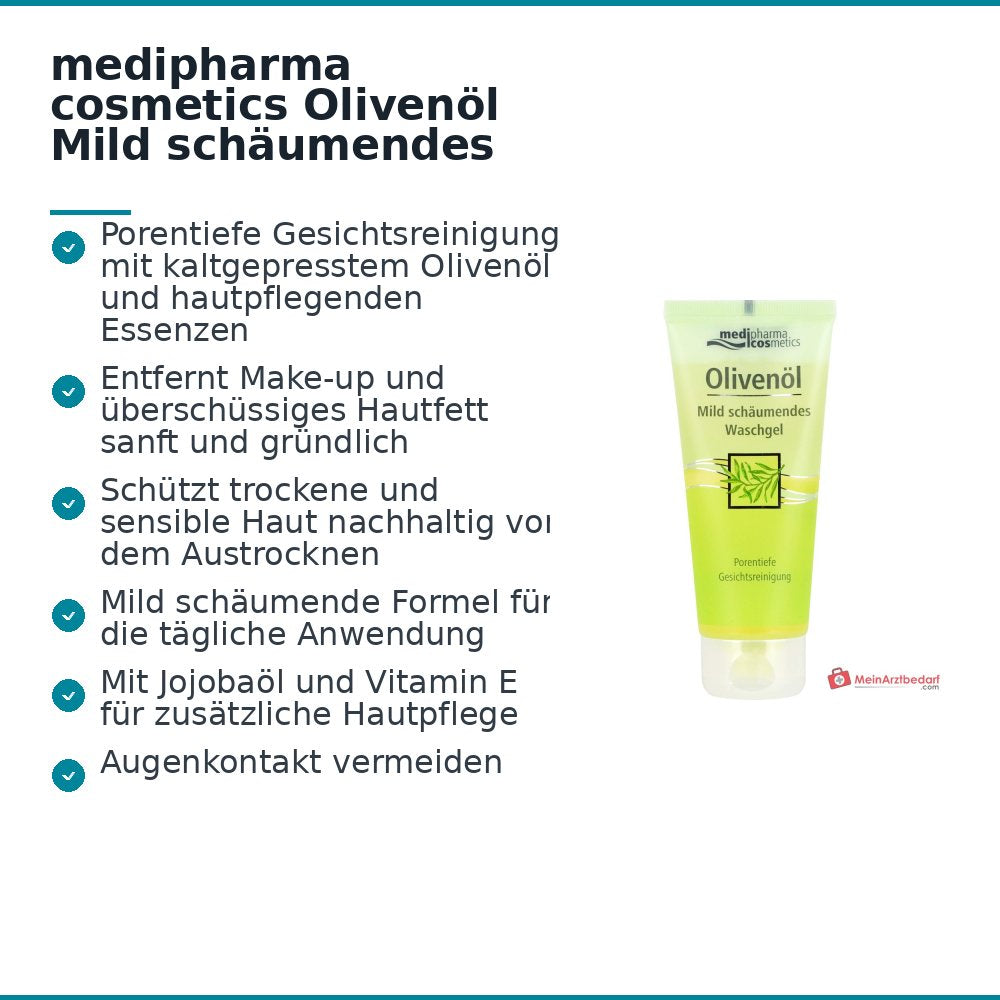 medipharma cosmetics Gel de lavado suave espumoso con aceite de oliva, 100 ml