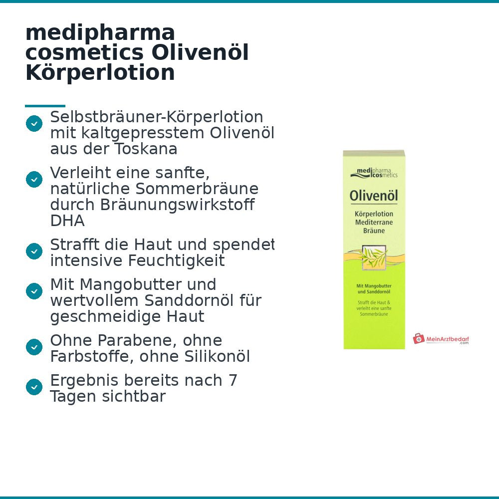 medipharma cosmetics Lait pour le corps à l'huile d'olive Bronzage Méditerranéen, 200 ml