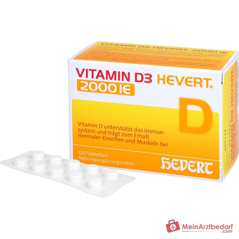 Hevert Vitamine D3 2000 UI Cholécalciférol Comprimés, 120 pièces.