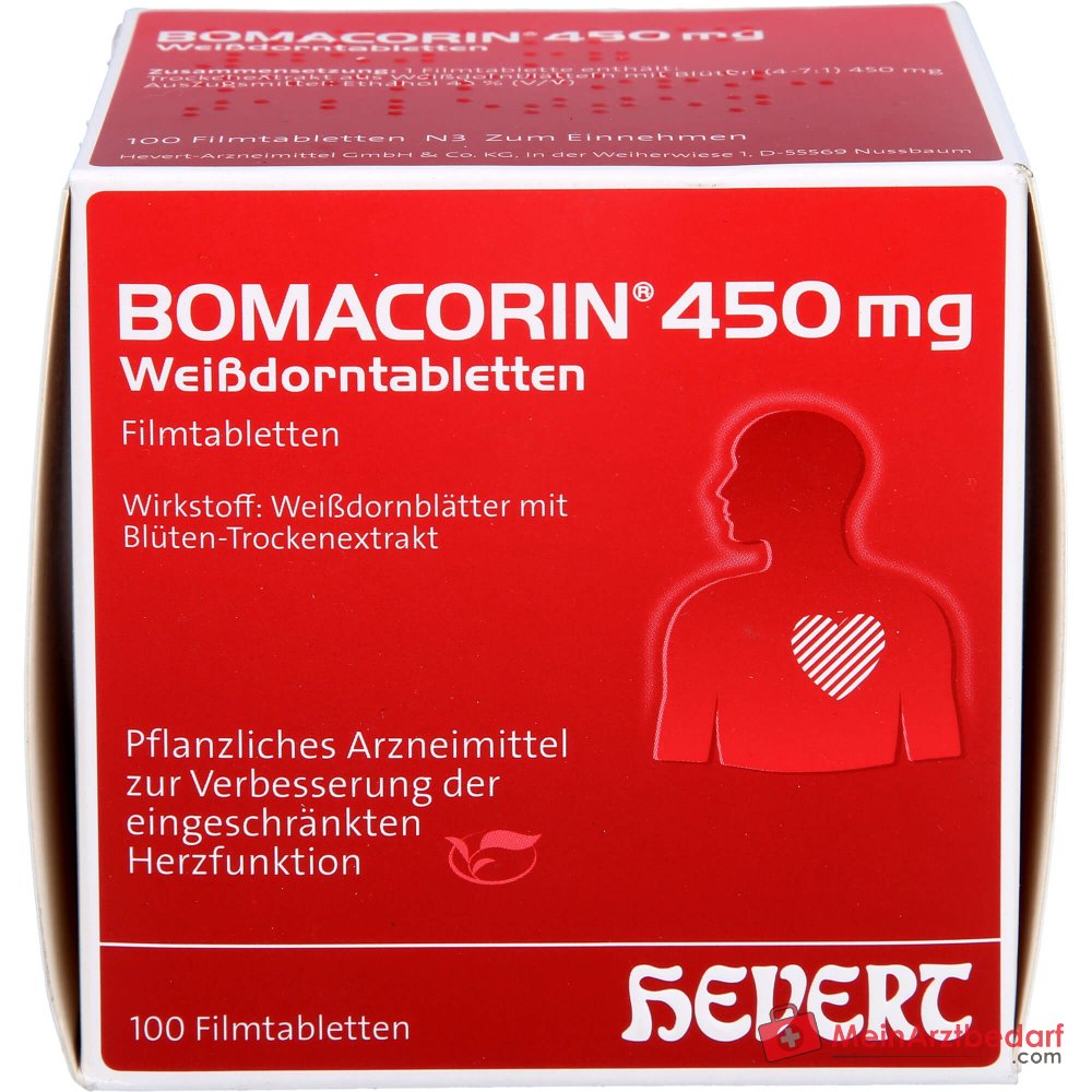 Hevert Bomacorin Feuilles d'aubépine 450 mg, 100 comprimés pelliculés