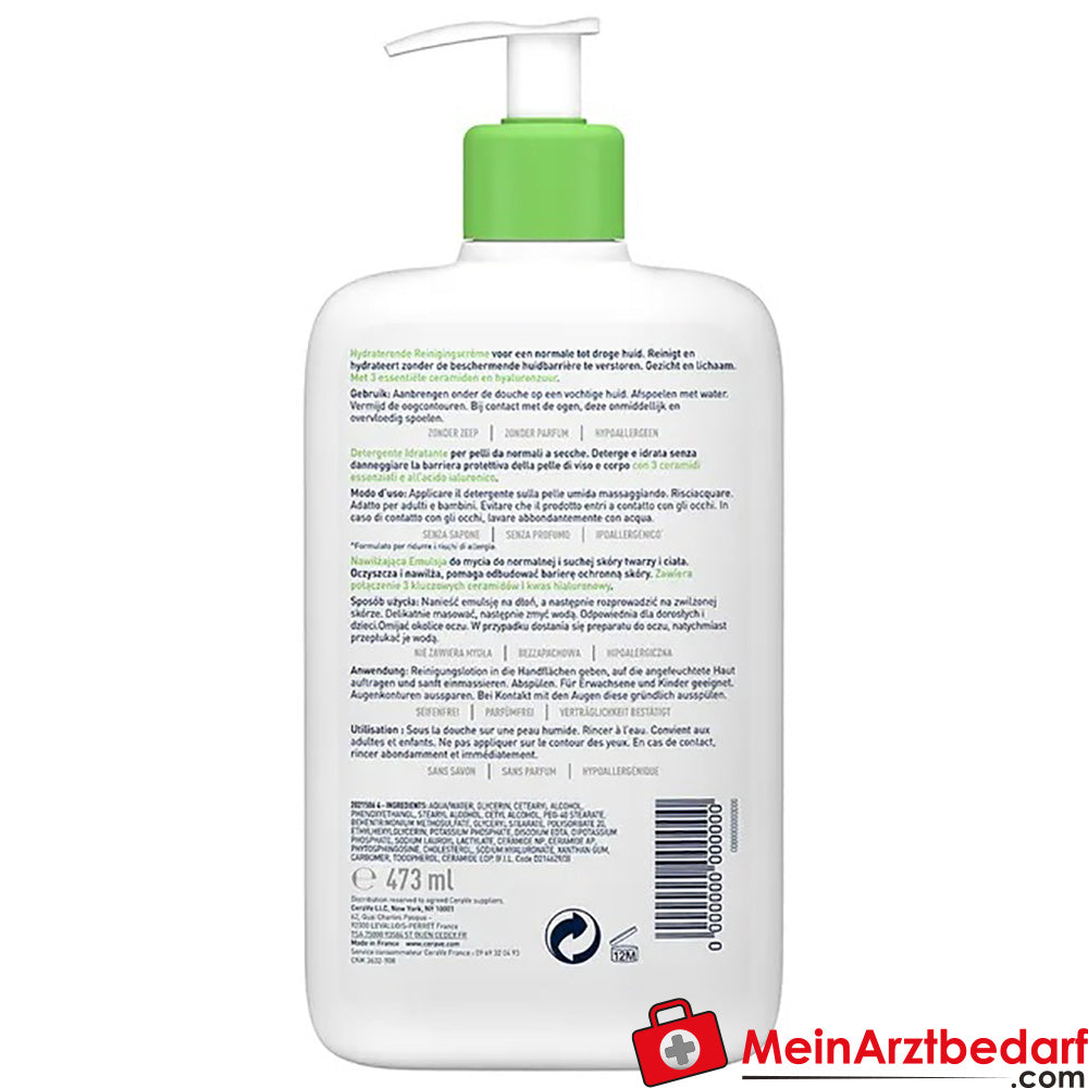 CeraVe Feuchtigkeitsspendende Reinigungslotion|nicht schäumende Reinigung für Gesicht und Körper, 236ml.