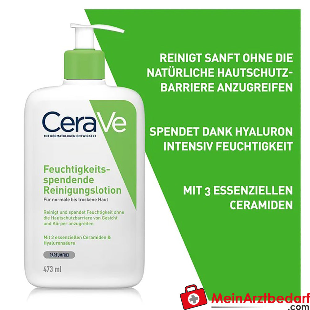 CeraVe Feuchtigkeitsspendende Reinigungslotion|nicht schäumende Reinigung für Gesicht und Körper, 236ml.