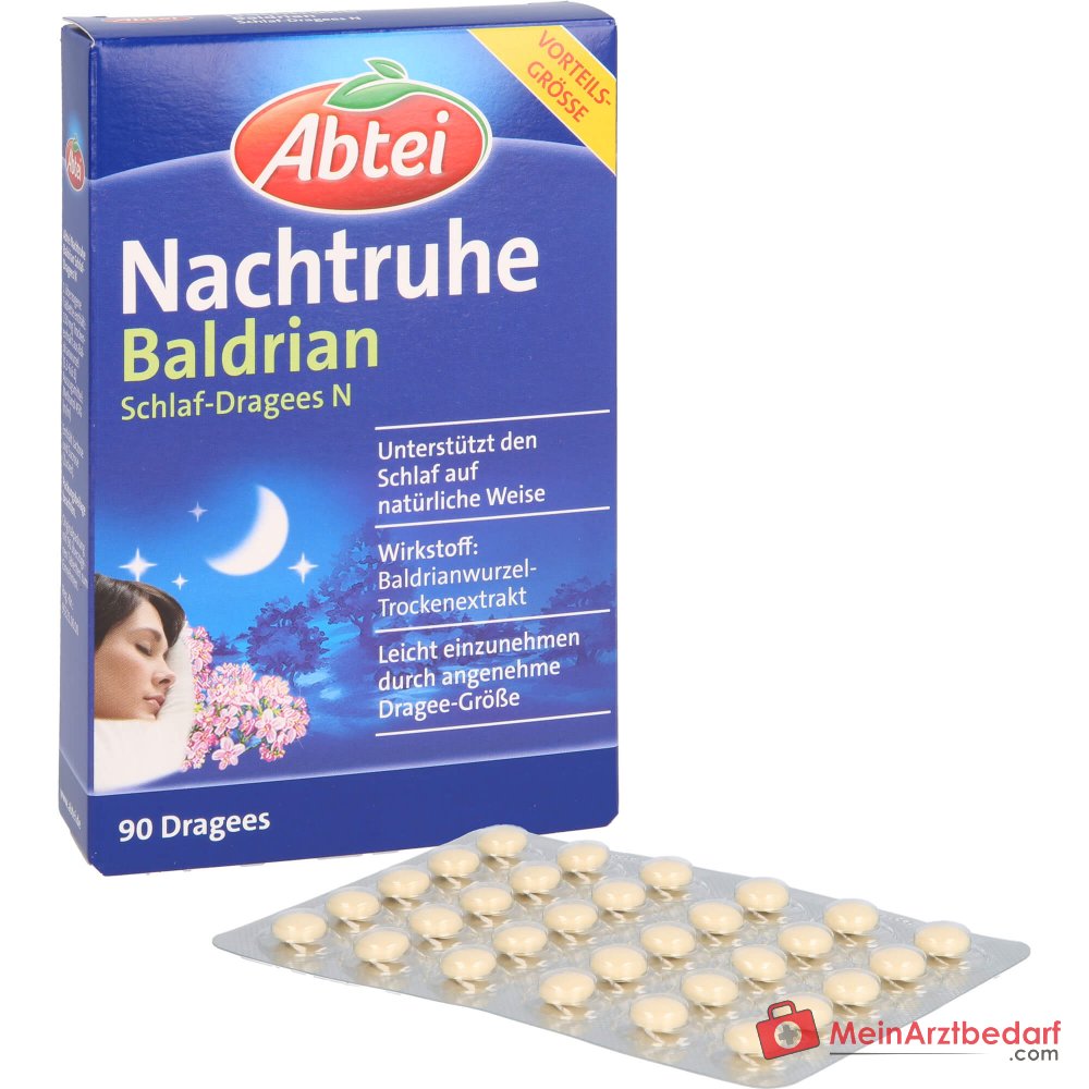 Abtei Nuit Calme Valériane Extrait sec de racine de valériane Dragées pour le sommeil N, 90 pièces.