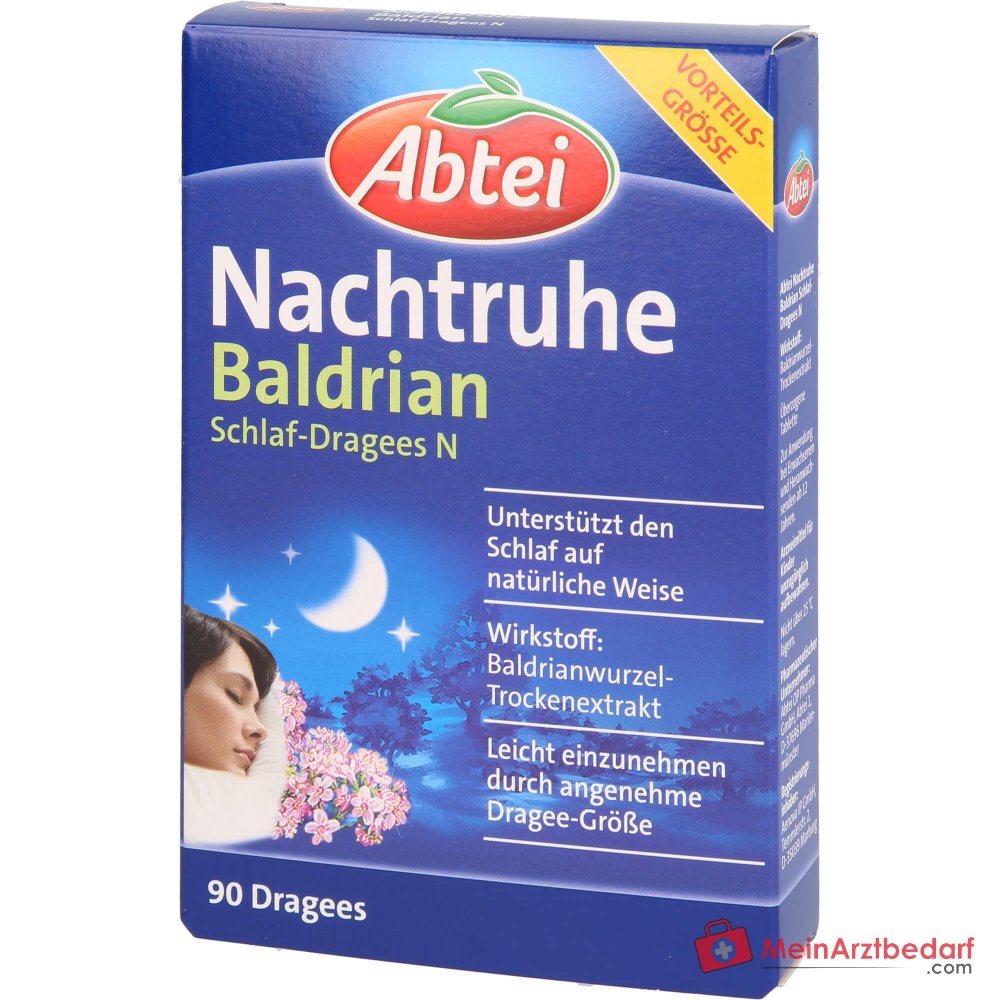 Abtei Nuit Calme Valériane Extrait sec de racine de valériane Dragées pour le sommeil N, 90 pièces.