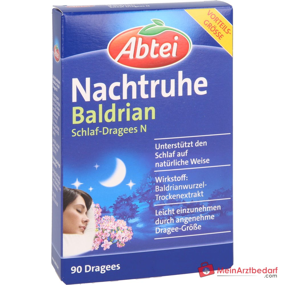 Abtei Nuit Calme Valériane Extrait sec de racine de valériane Dragées pour le sommeil N, 90 pièces.