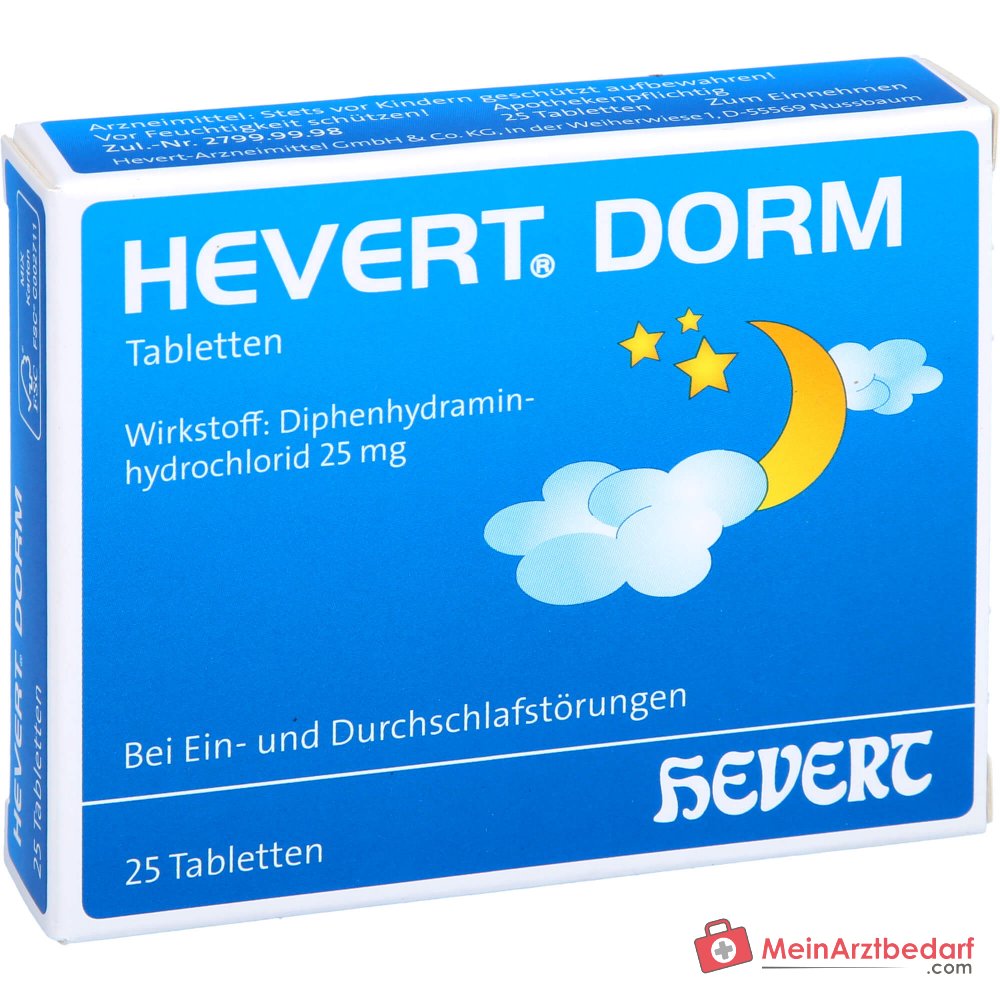 Hevert Dorm 25 mg Comprimés de diphenhydramine 20 pièces, 25 pcs.