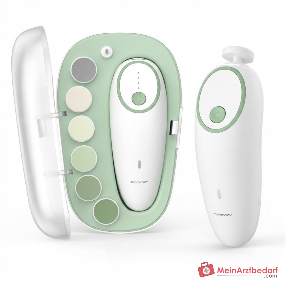 Lime à ongles électrique pour bébé Momcozy NC02 avec lumière LED à 360°, 4 vitesses, 7 embouts de ponçage, silencieuse à moins de 35 dB, rechargeable par USB-C