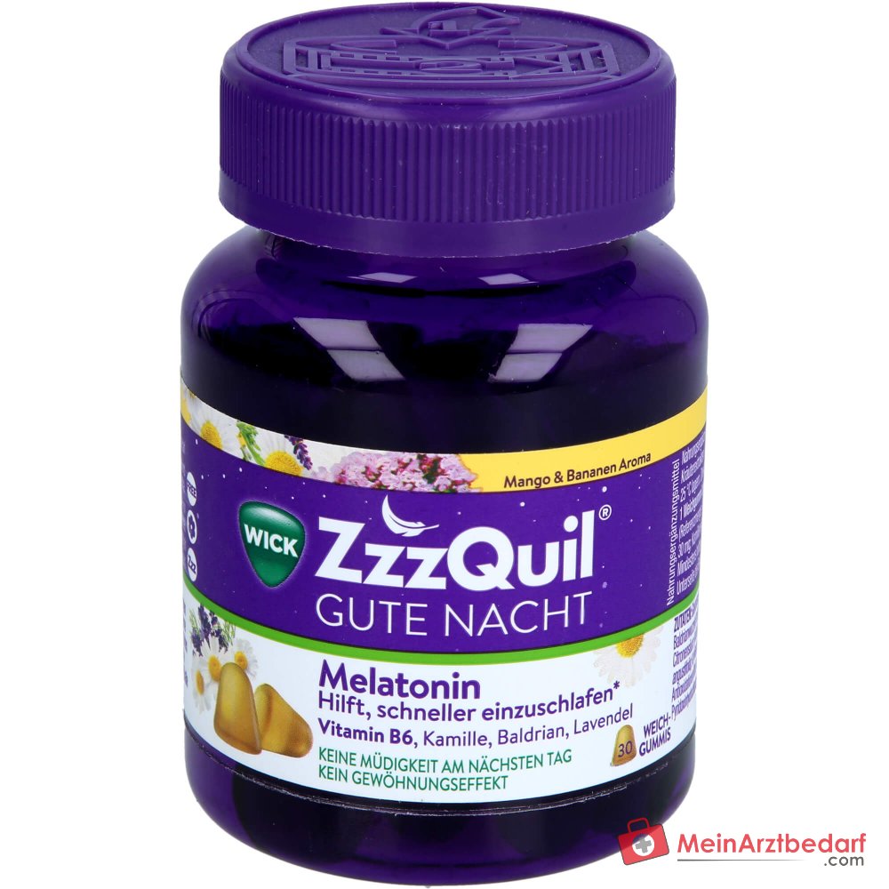 WICK ZzzQuil Good Night Melatonine 1 mg zachte kauwgom 30 stuks Mango-Banaan