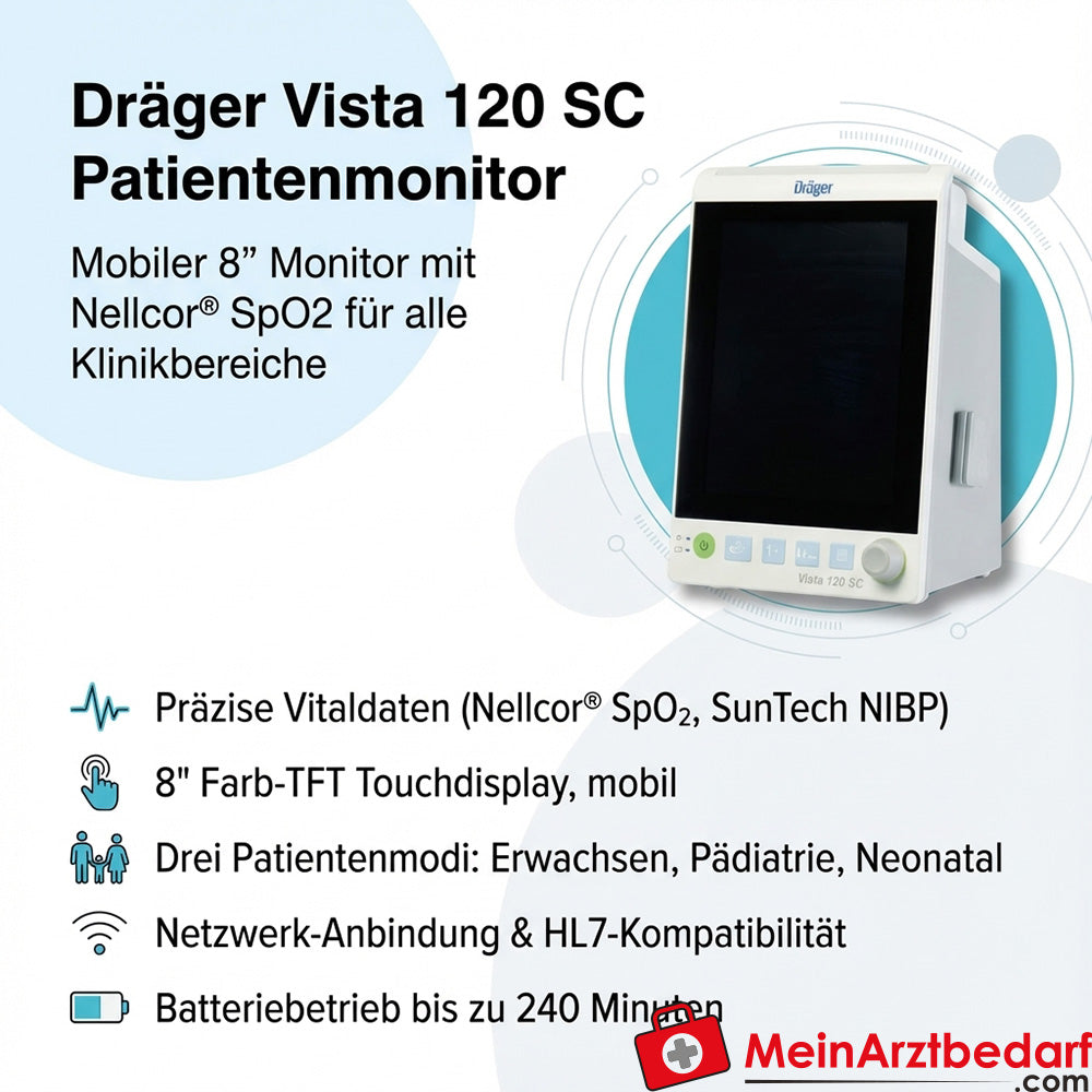 Dräger Vista 120 SC Monitor per pazienti con Nellcor SpO2, 8 pollici, mobile, modello C