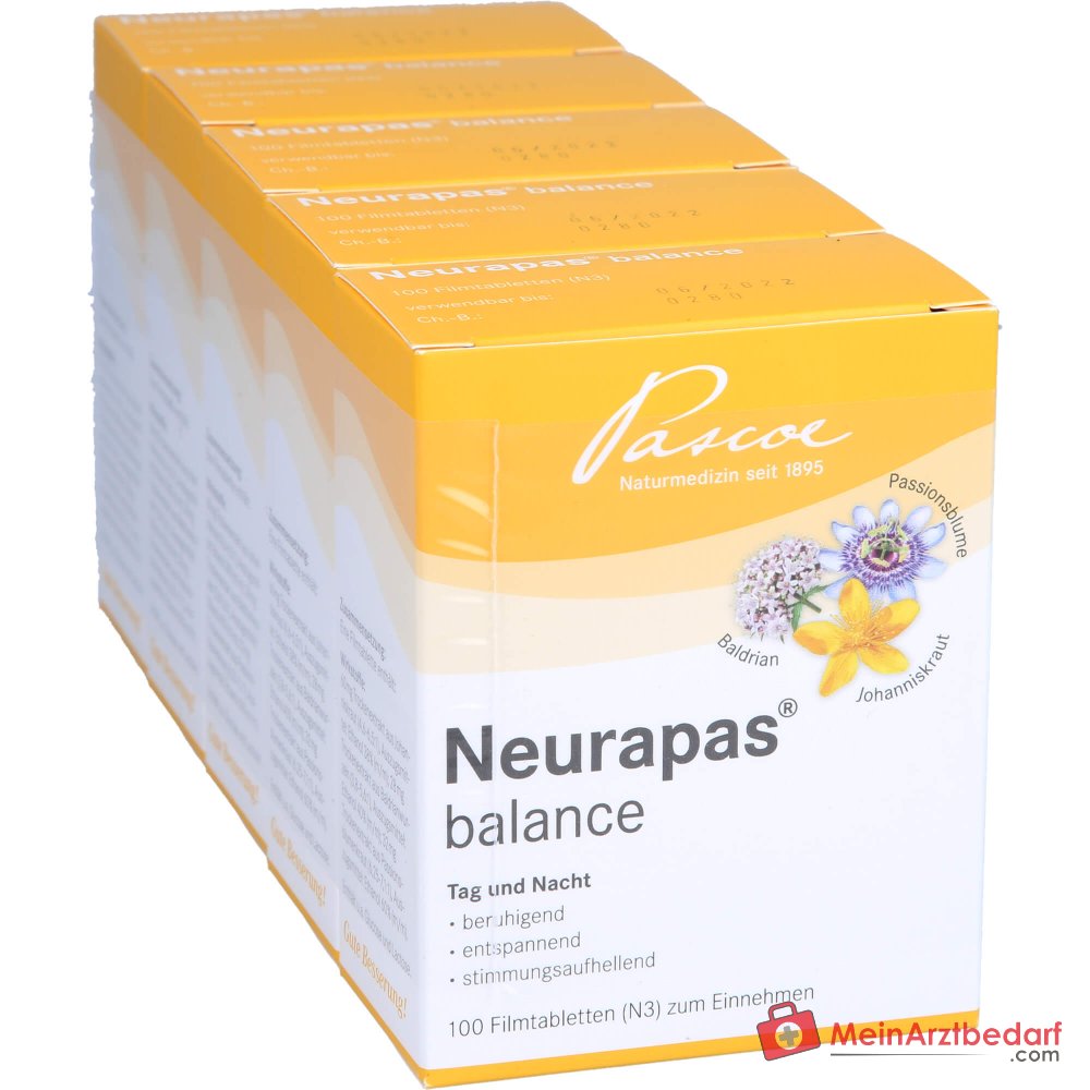 Neurapas balance Tabletten met valeriaan, sint-janskruid en passiebloem verpakking, 5x100 stuks.