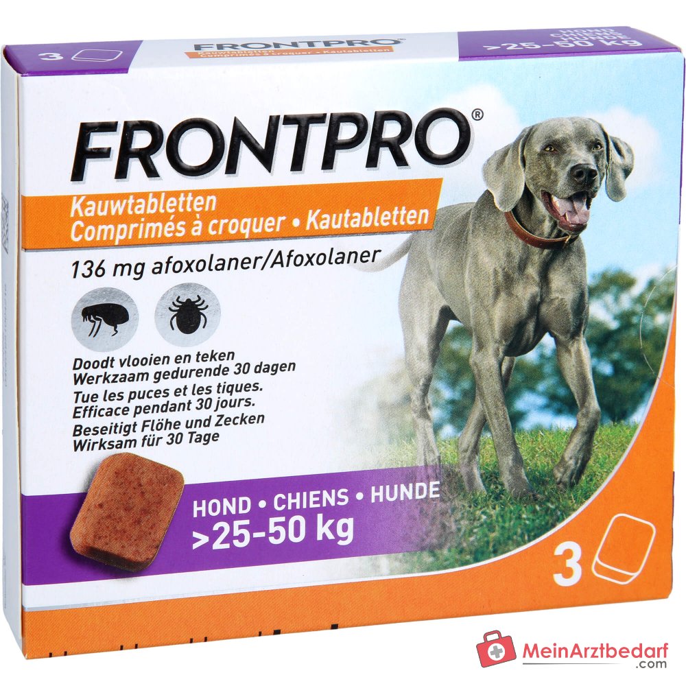 FRONTPRO Afoxolaner 136 mg kauwtabletten 3 stuks voor honden 25-50 kg