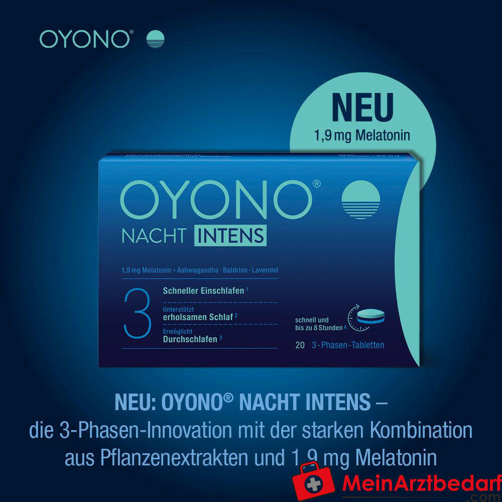 OYONO® Nacht Intens mit 1,9mg Melatonin und Ashwagandha, Baldrian, Lavendel.