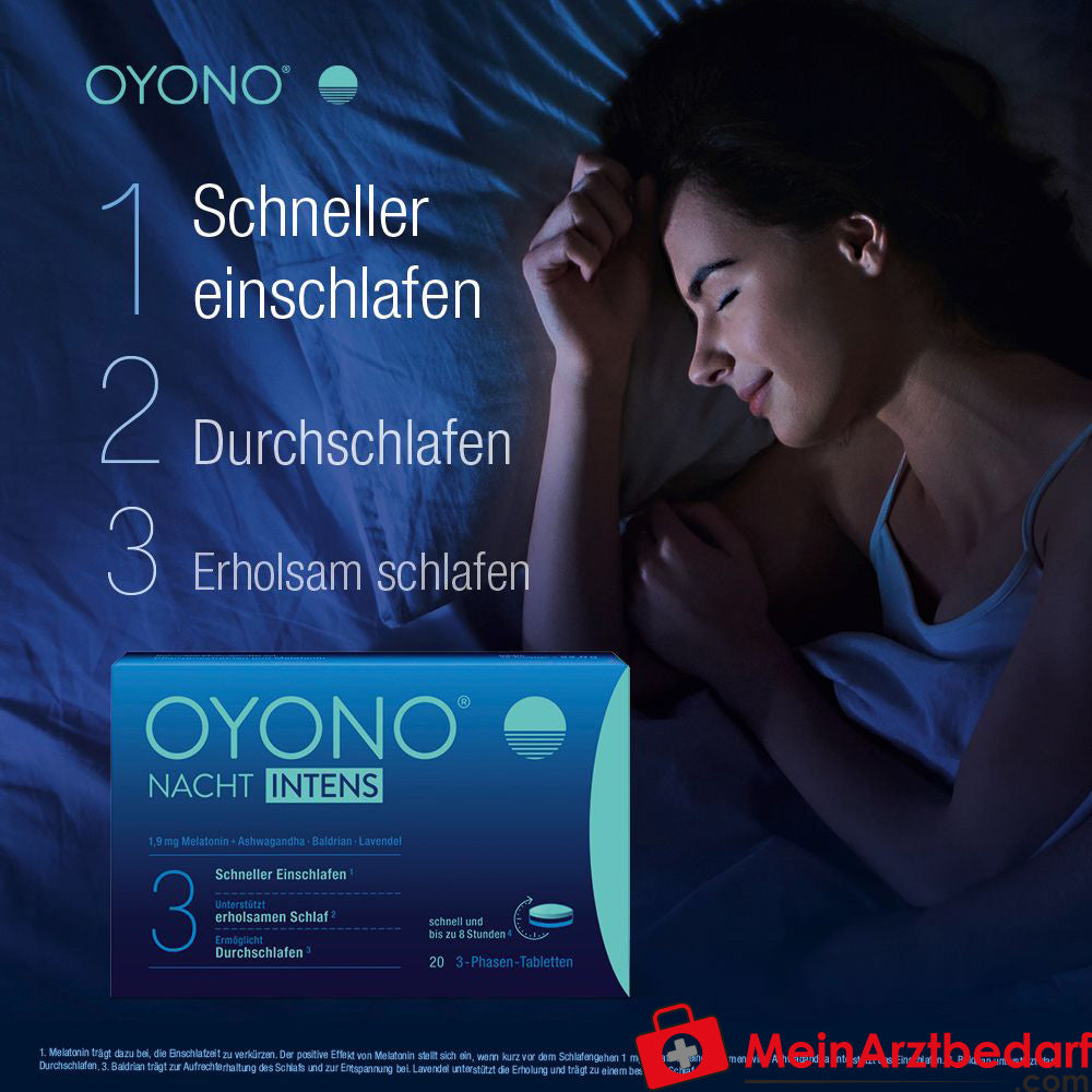 OYONO® Nacht Intens mit 1,9mg Melatonin und Ashwagandha, Baldrian, Lavendel.
